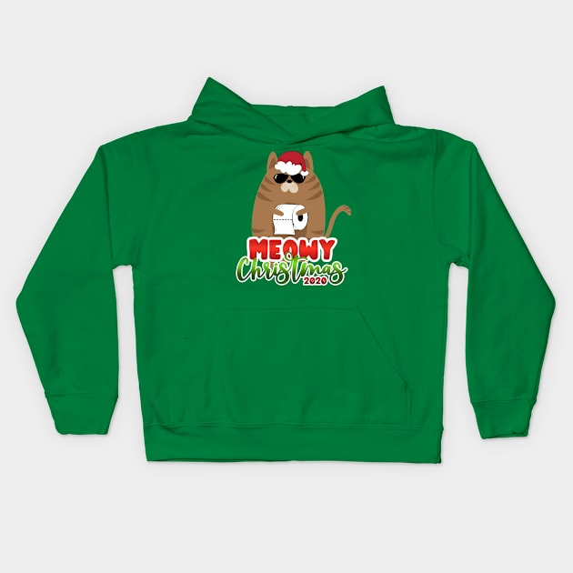 Meowy Christmas Cute Christmas Cat In Santa Hat Design Kids Hoodie by PsychoDynamics